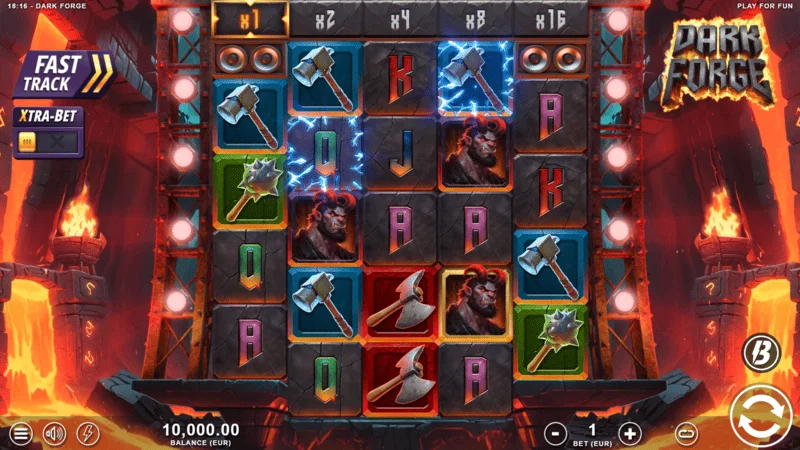 Dark Forge - layar permainan utama dengan grid 4-5-5-5-4